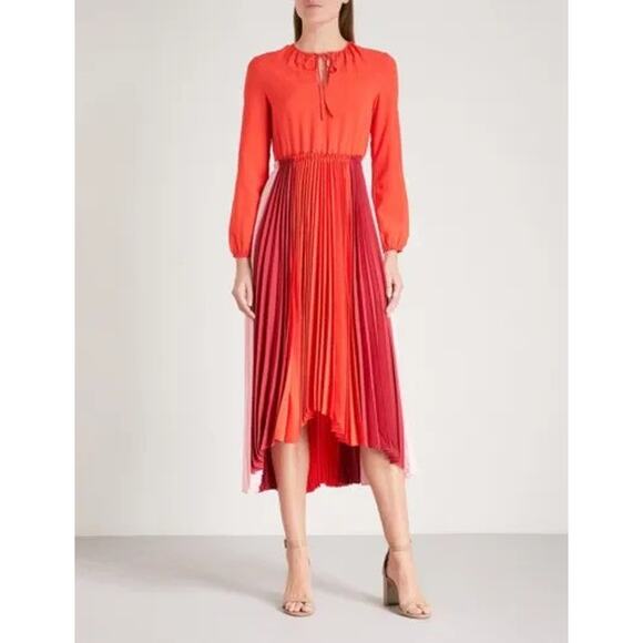 Maje Dresses & Skirts - Maje Reona Color Block Pleated Shirt Dress Red & Pink Size 3